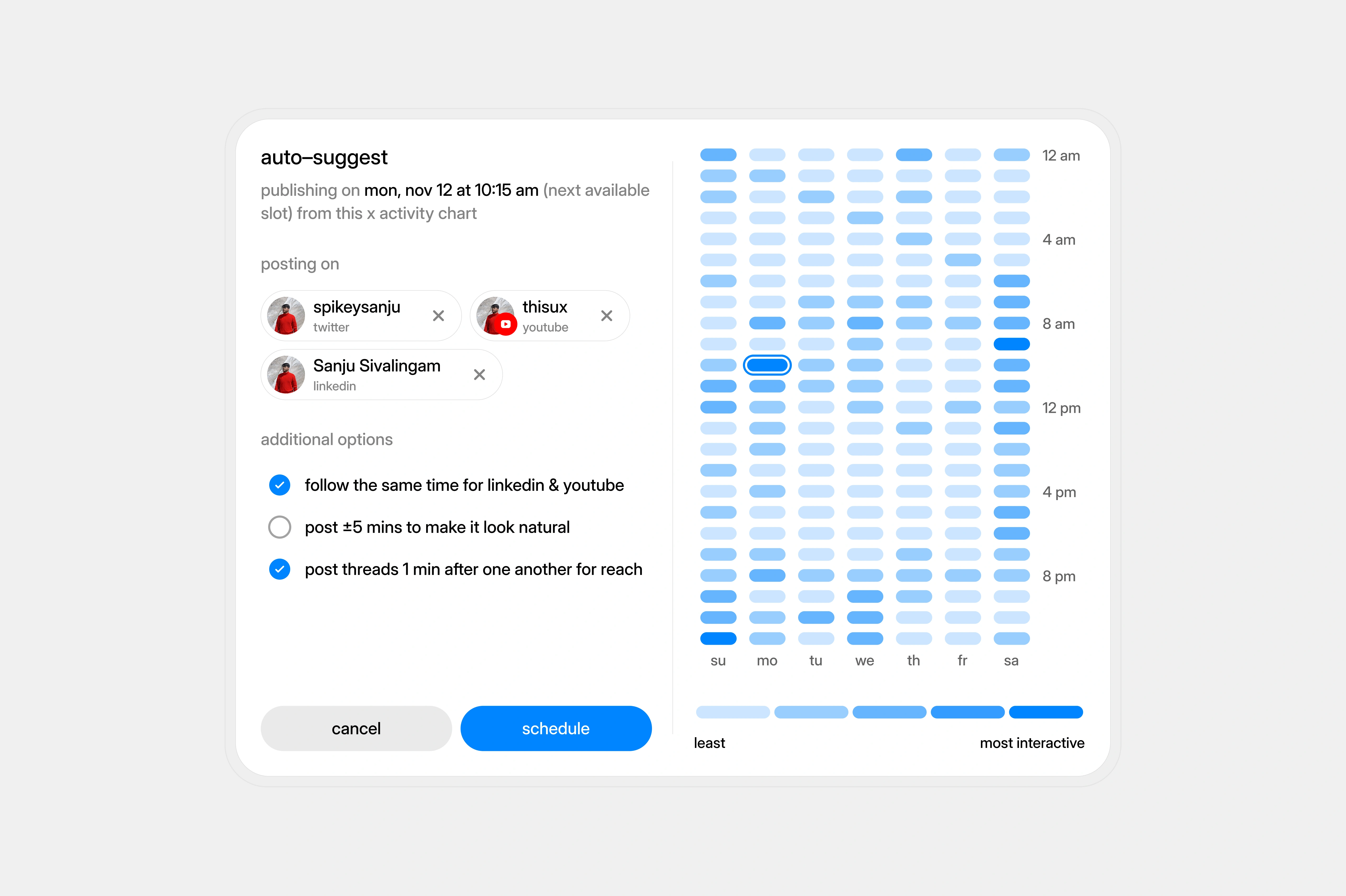 dunsocial — auto-schedule